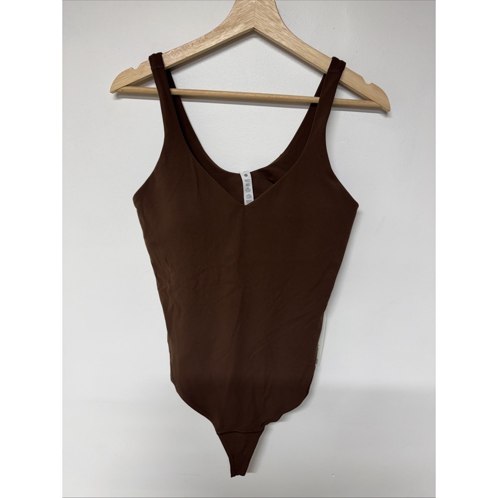 NEW Lululemon Align Bodysuit Size 10 Brown V-Neck Built-in Bra Activewear Tank